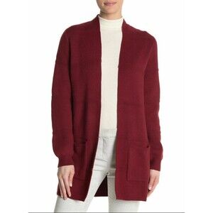 Joseph A Open Cardigan Sweater Top Size S Deep Cranberry Red Pockets NEW Tag B69